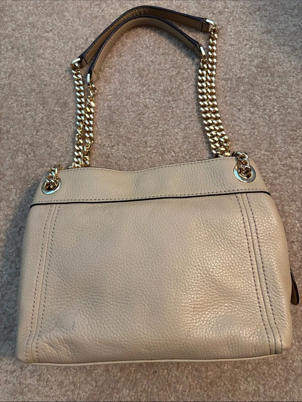 Michael Kors Taupe Pebbled Leather Shoulder Bag with Gold Chain